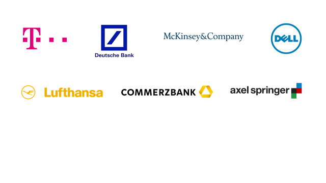 deZem Kunden von Bereich Handel, Banken, Dienstleistungen: Deutsche Telekom, Deutsche Bank, McKinsey&Company, Dell, Lufthansa, Commerzbank, axel springer