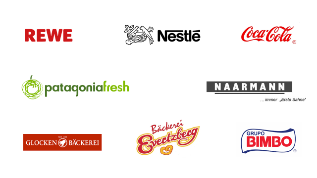 deZem Kunden von Bereich Nahrungsmittel: Rewe, Nestlé, Coca Cola, patagonia fresh, NAARMANN, Glocken Bäckerei, Bäcker Evertzberg, Grupo DIMBO