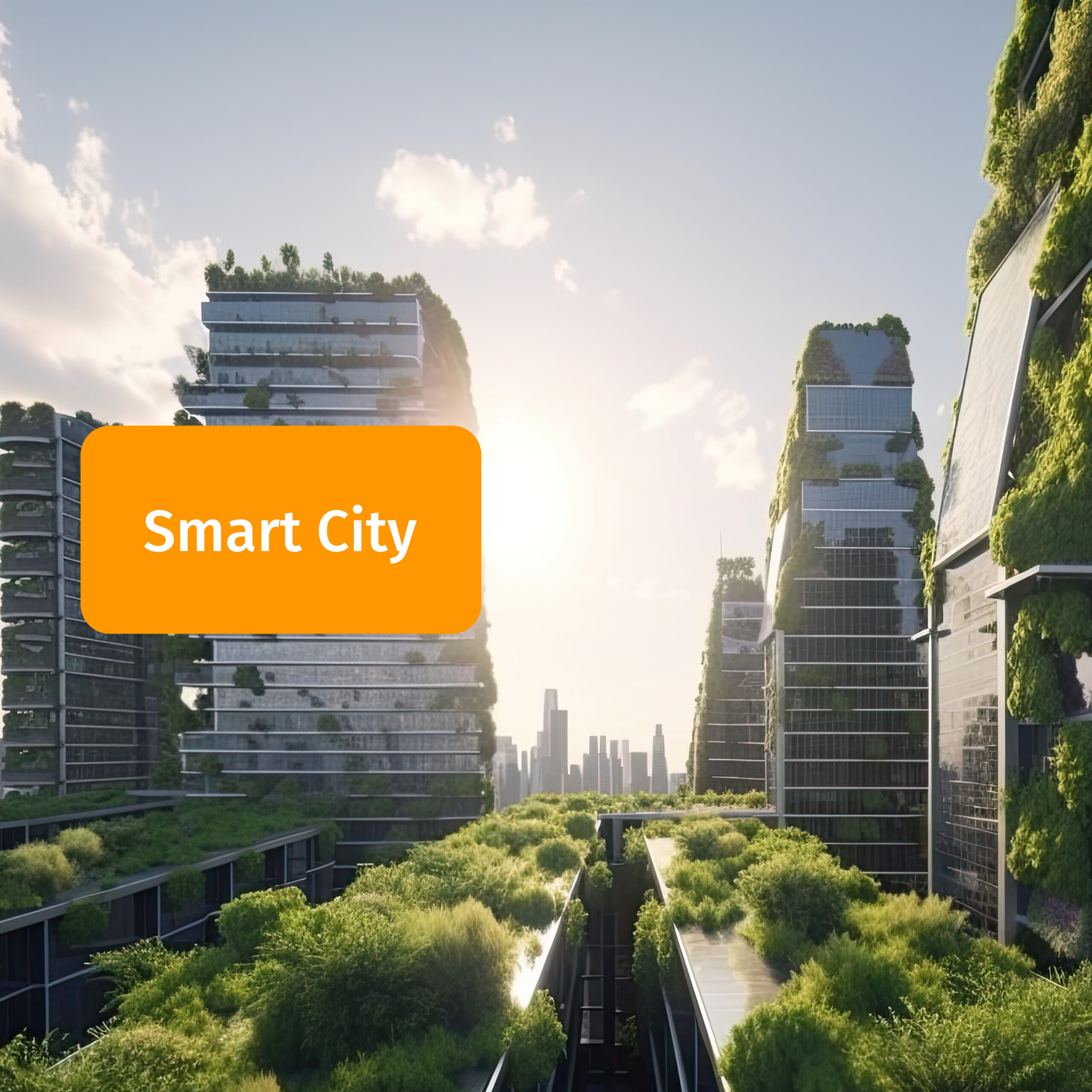 Horizonte futurista de una ciudad inteligente, que ilustra el uso del sensor de potencia Harvy2 LoRaWAN para el control inteligente de la energía.